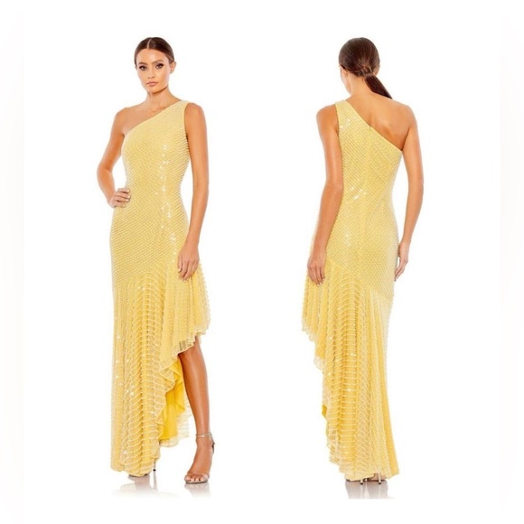 Mac Duggal ONE SHOULDER ASYMMETRICAL HEM DRESS - Picture 1 of 16